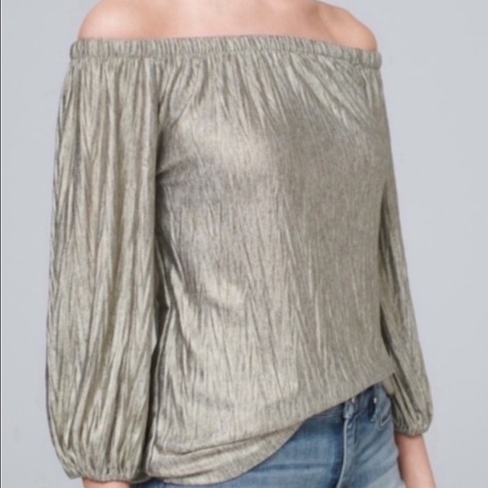 WHBM Metallic silver off the shoulder top. Size S